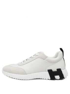 Hermes Sneakers Bouncing Calf Chevre Velour White Black H Logo